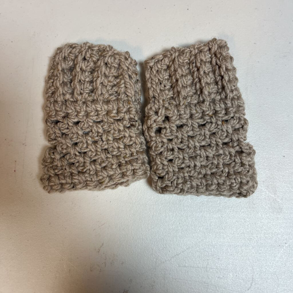 Crochet Fingerless Mittens Soft Tan Tweed