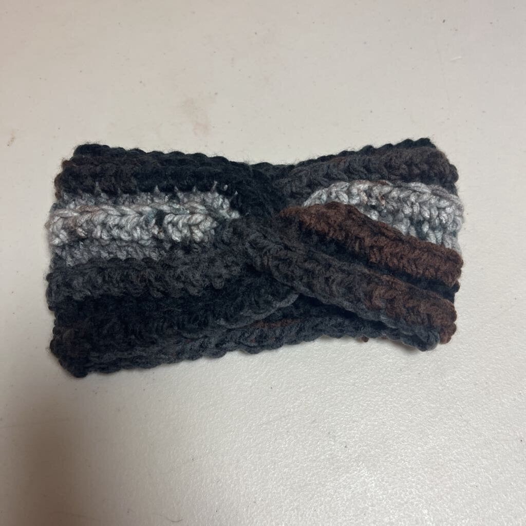 Crochet Twisted Ear Warmer Black/Brown/Gray