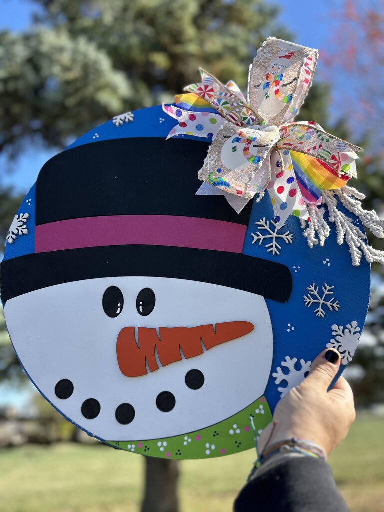 Bright Blue Snowman Round