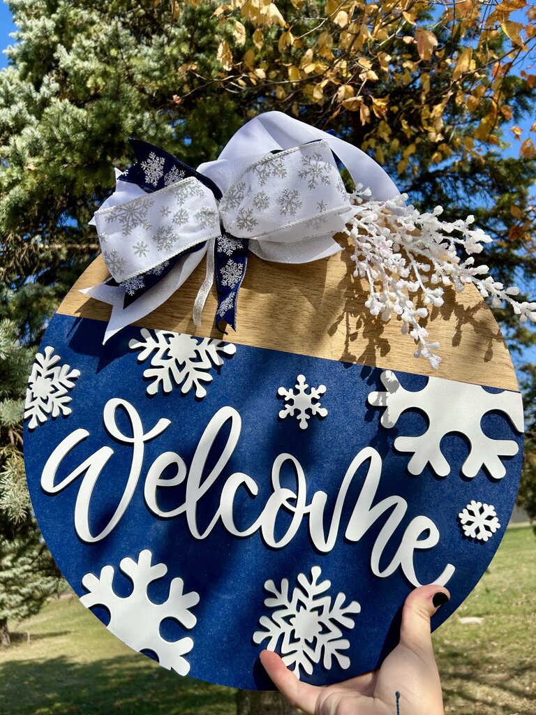 Blue Welcome Snowflake Round