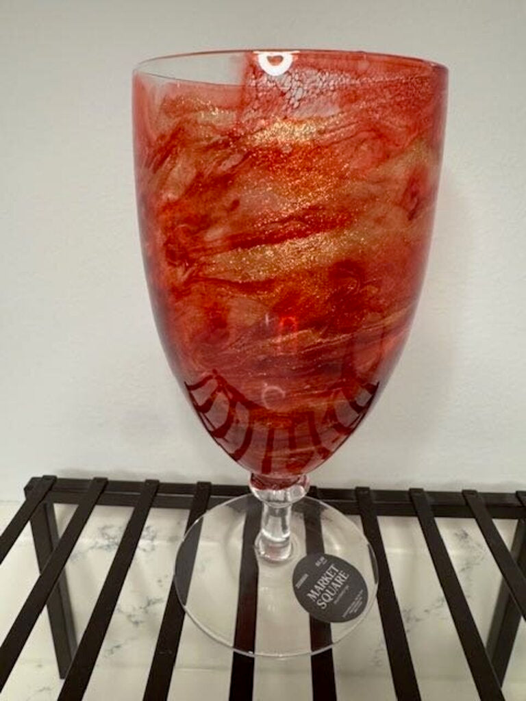 Glass Water Goblets Red & Gold