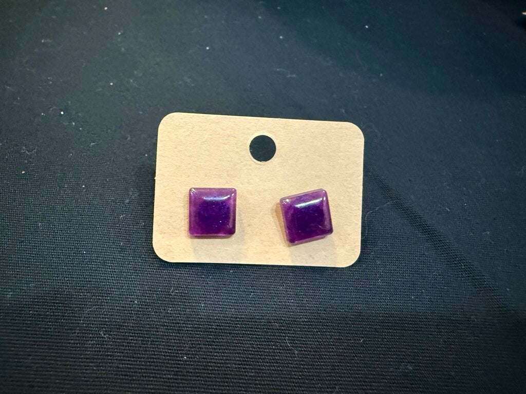 Earring Small Square Purple