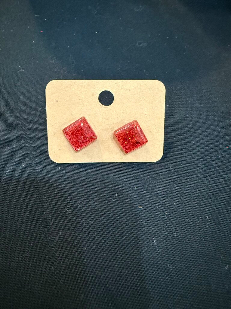 Earring Small Square Red