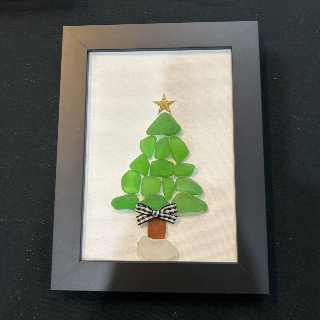 Blk Frame Grn Tree Gld Star Blk/Wht Bow Beach Glass
