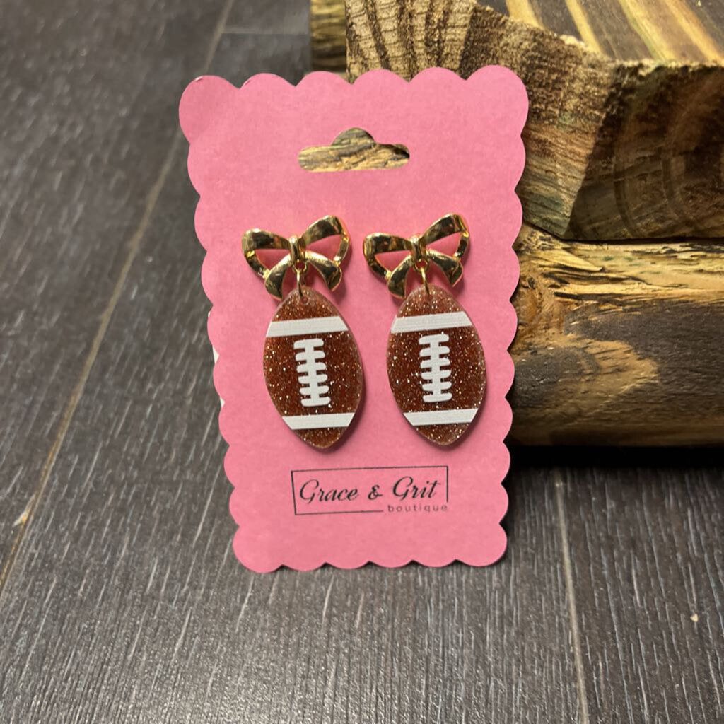 Football w/gold bow earrings