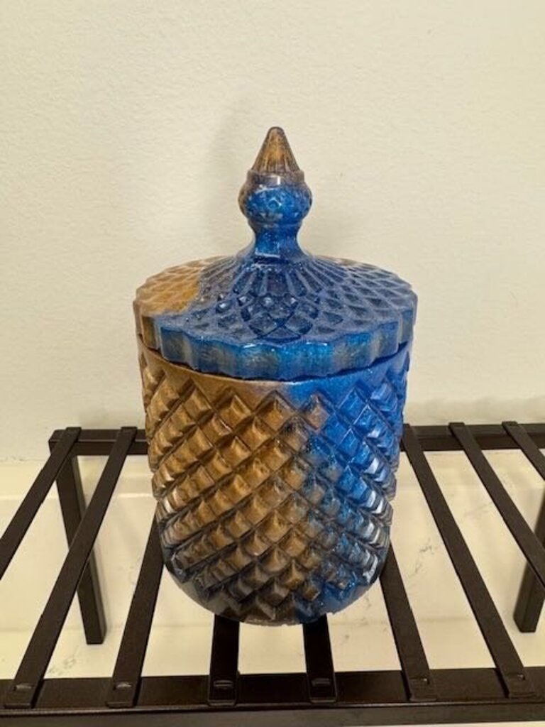 Round Trinket Container Gold/Blue Round