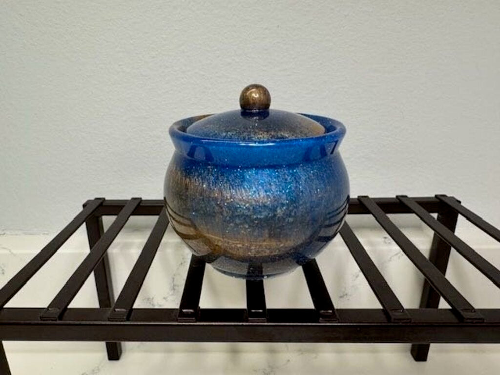 Round Trinket Container Gold/Blue