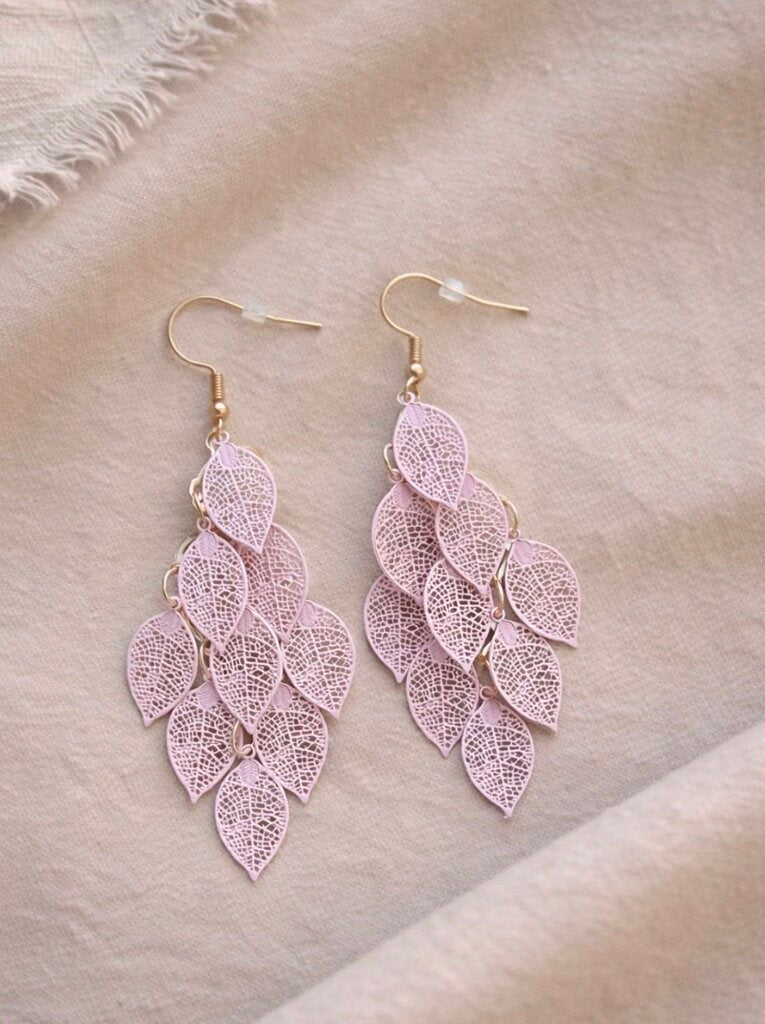 Pink BOHO Leaf Earrings