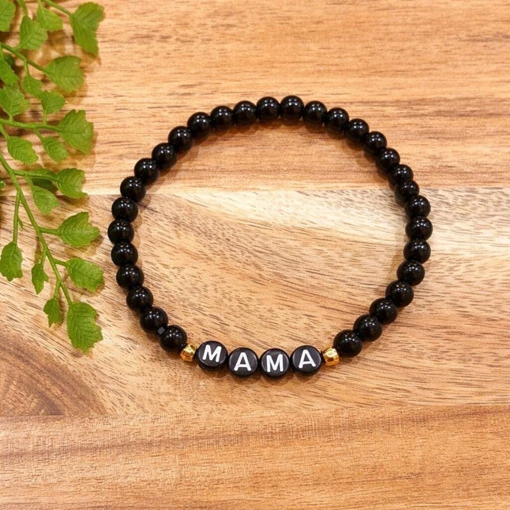 Black & Gold MAMA Beaded Bracelet