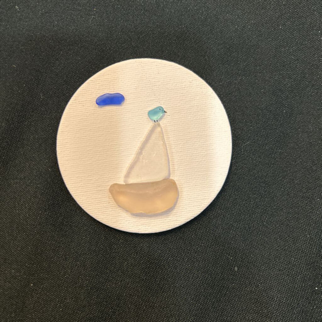 Pink Circle Magnet, Sailboat with Bird