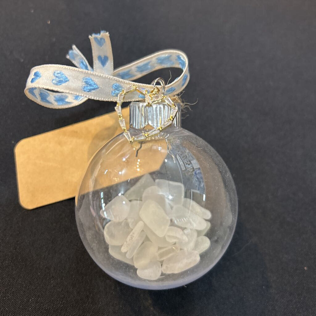 Ornament Heart Ribbon, Heart Charm, White Glass