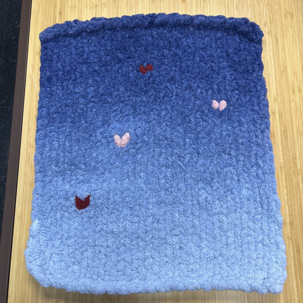 Chunky Baby Blanket, Spa Blue Chenelle with Pink & Burgundy Hearts