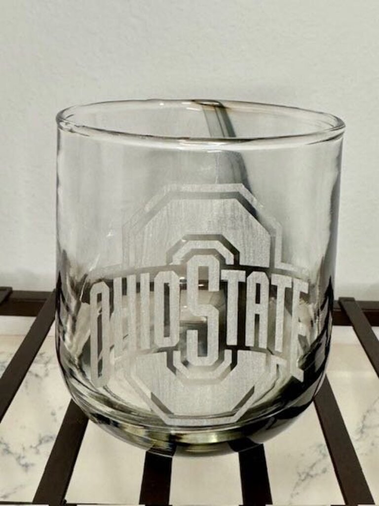 Etched OSU Whiskey Glass w/Black Swirl