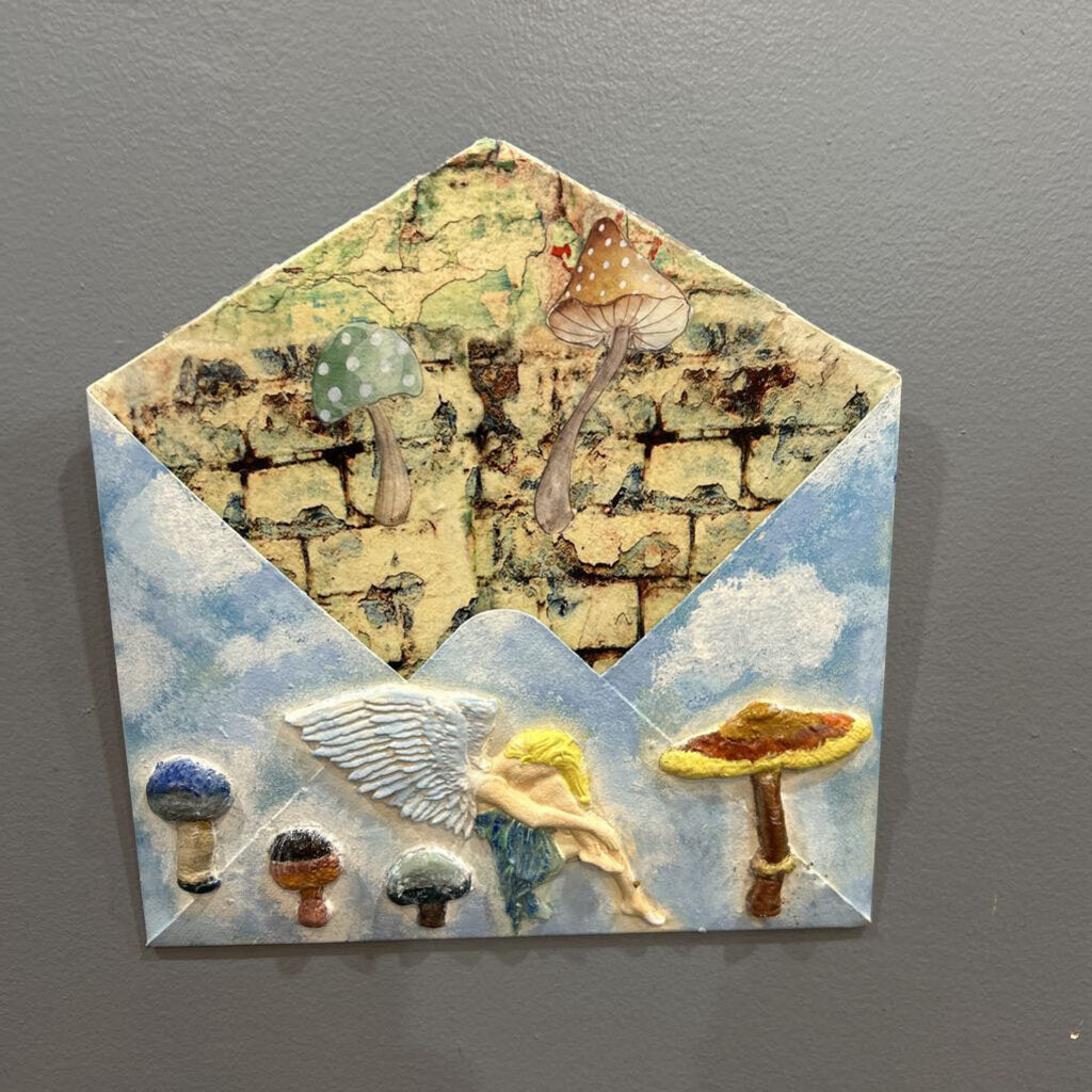 Metal decorative envelope with mushrooms