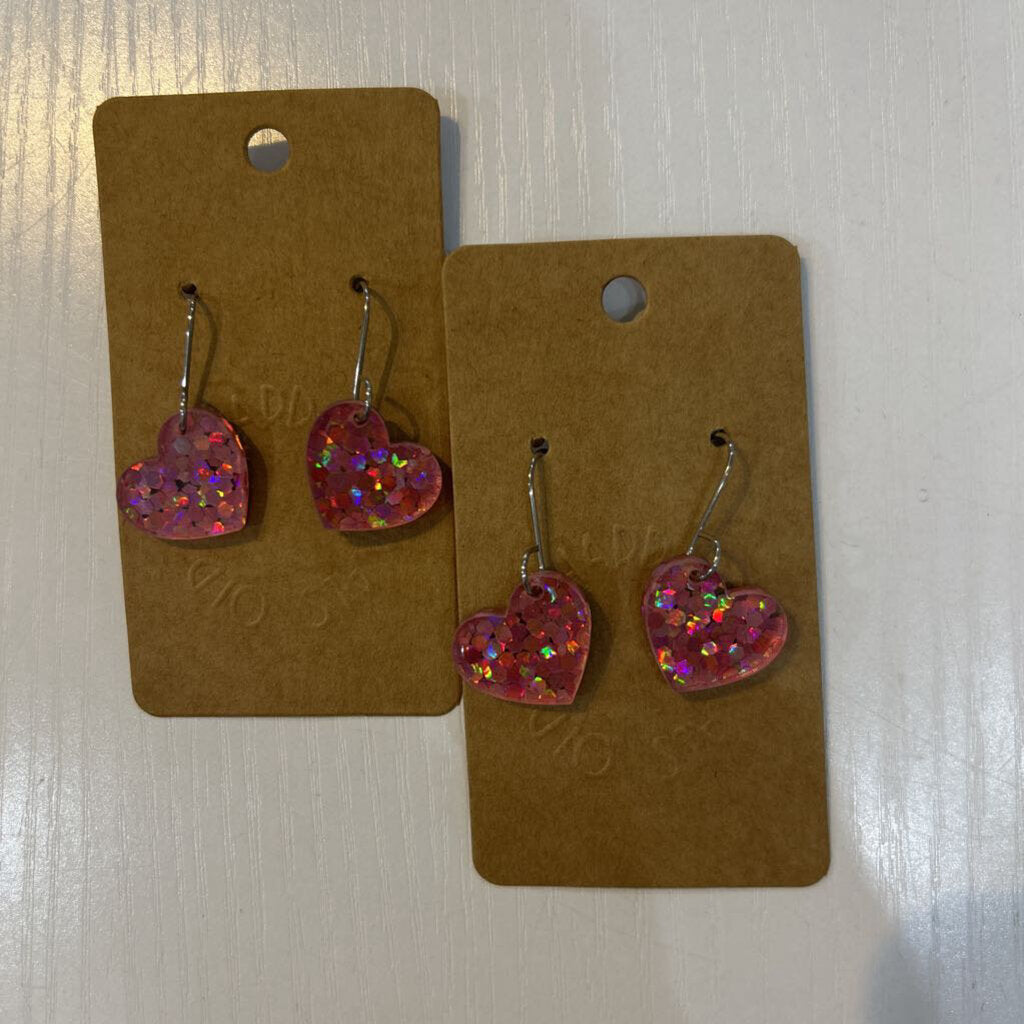 Pink Holographic Petite Heart Earrings