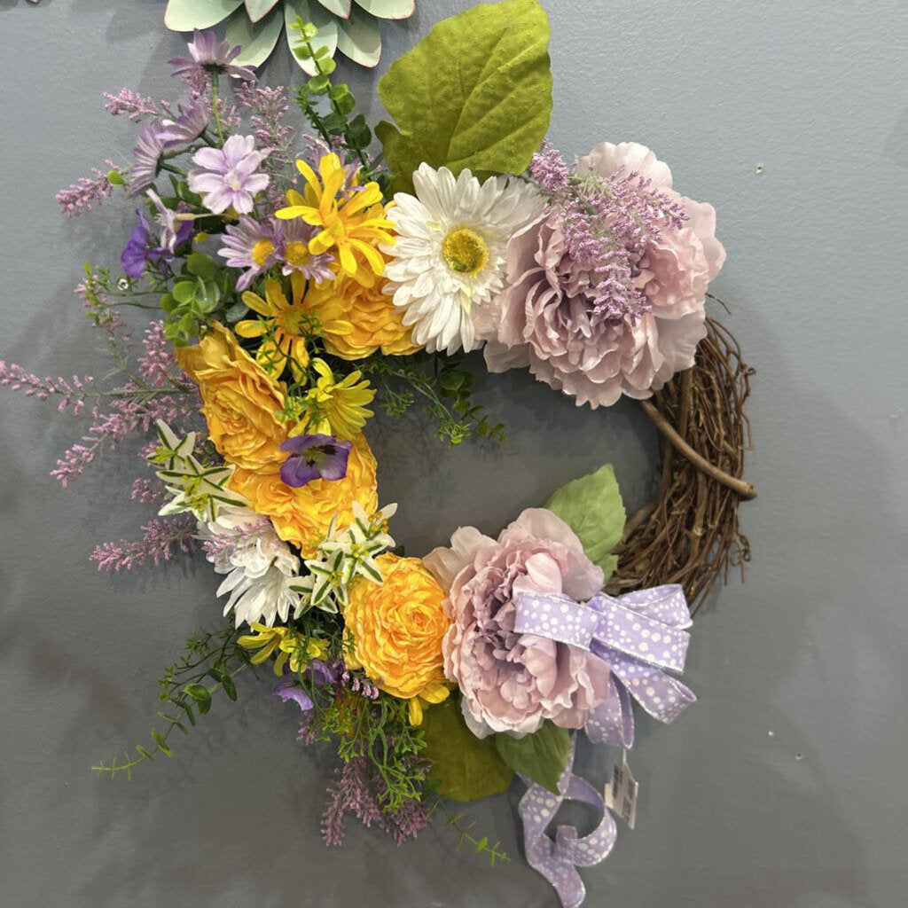Yellow Purple Grapevine Wreath