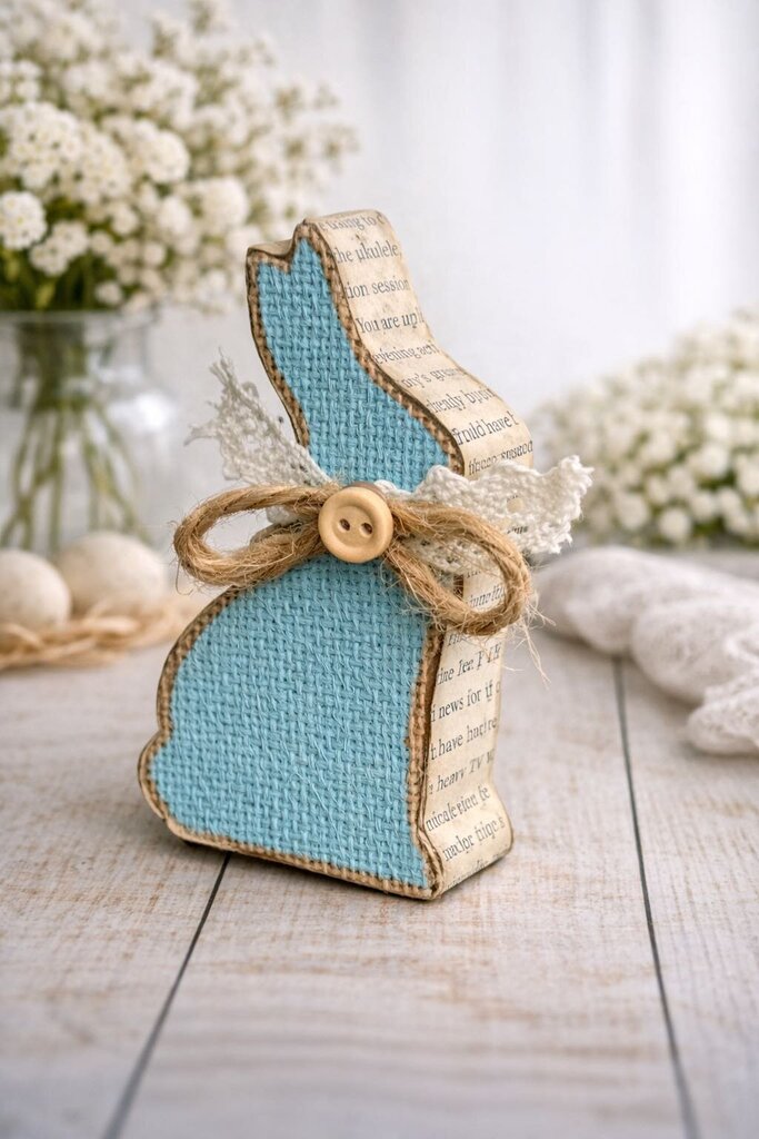 Sky Burlap Bookpage Bunny 4in