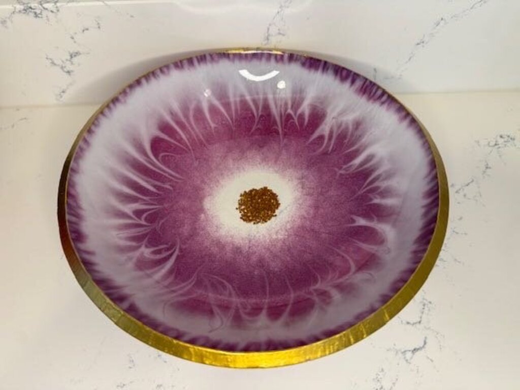 Resin 10.5in Round Bowl Purple & White Glitter