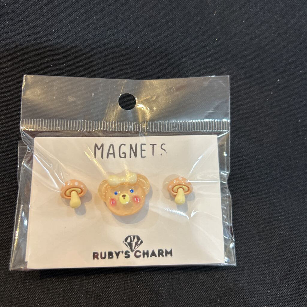 Magnet Peach Bear & Mushrooms, Set of 3