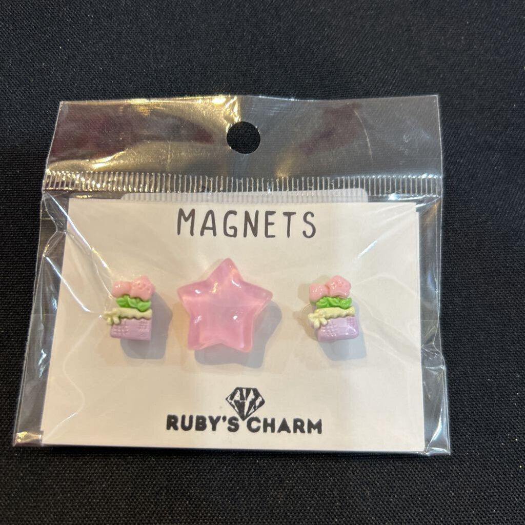 Magnet Pink Star with Star Flowers, Set of 3