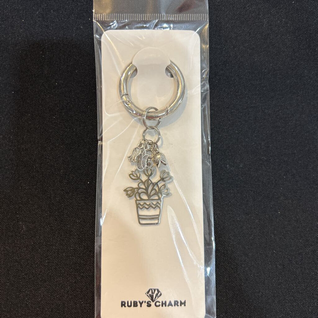 Charm Keychain Silver Tulips with Flowers