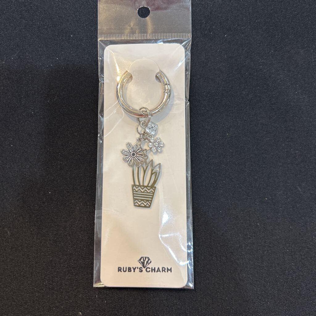Charm Keychain Silver Snake Plant with Flowers