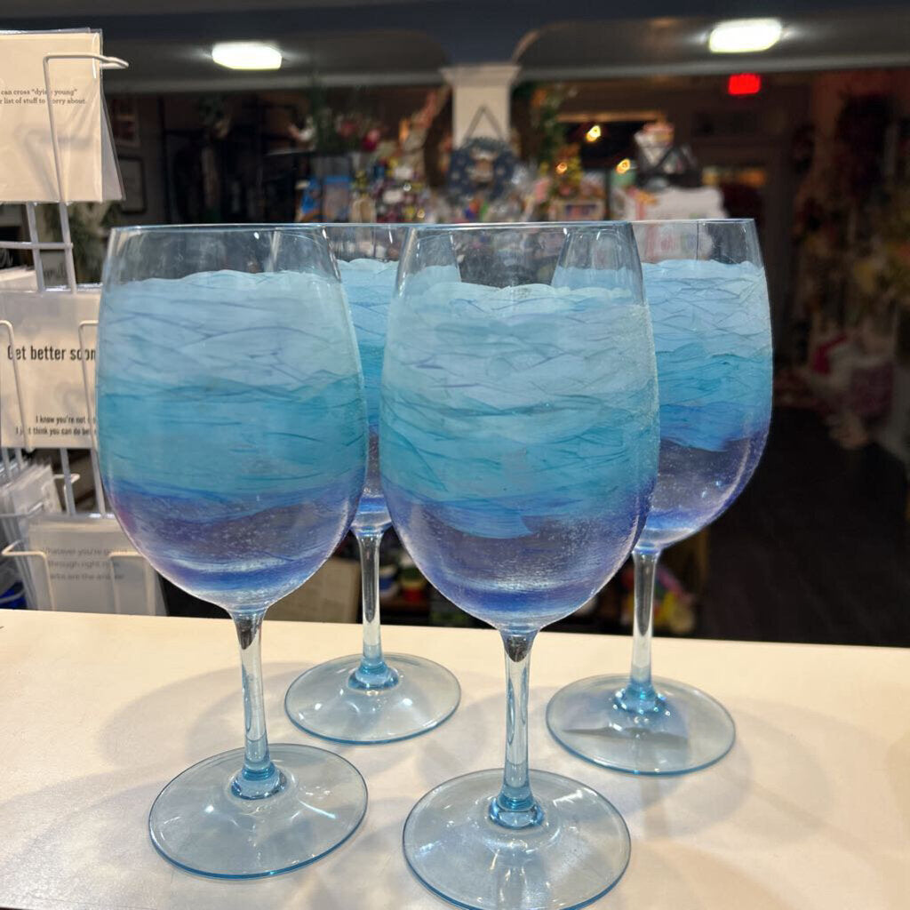 Blue Plastic Wine Glass Set of 4