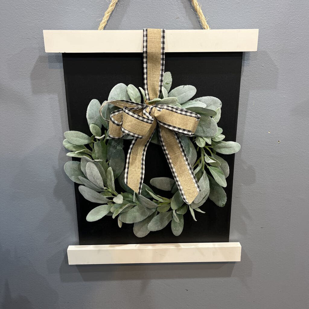 Hanging Wreath On Blackboard