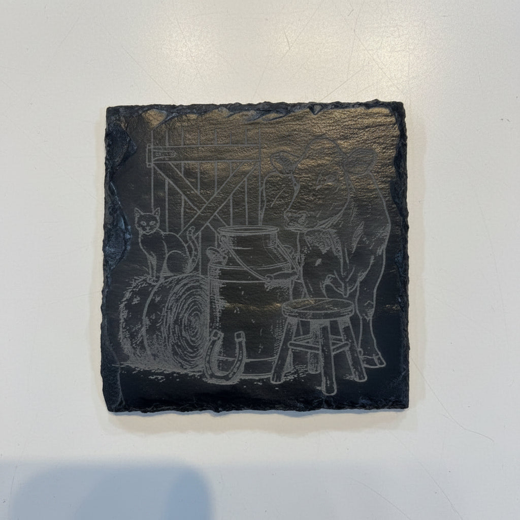 Slate Coaster Cow & Cat Single