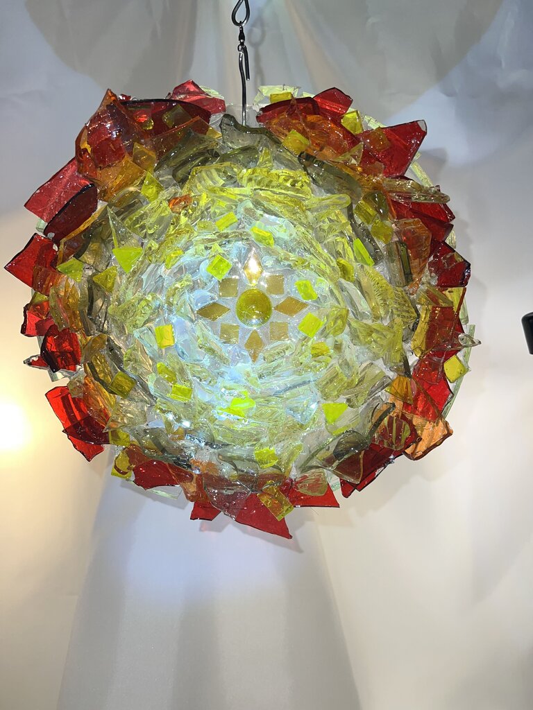 3D Sharded Glass Red & Yellow Light Catcher 9in