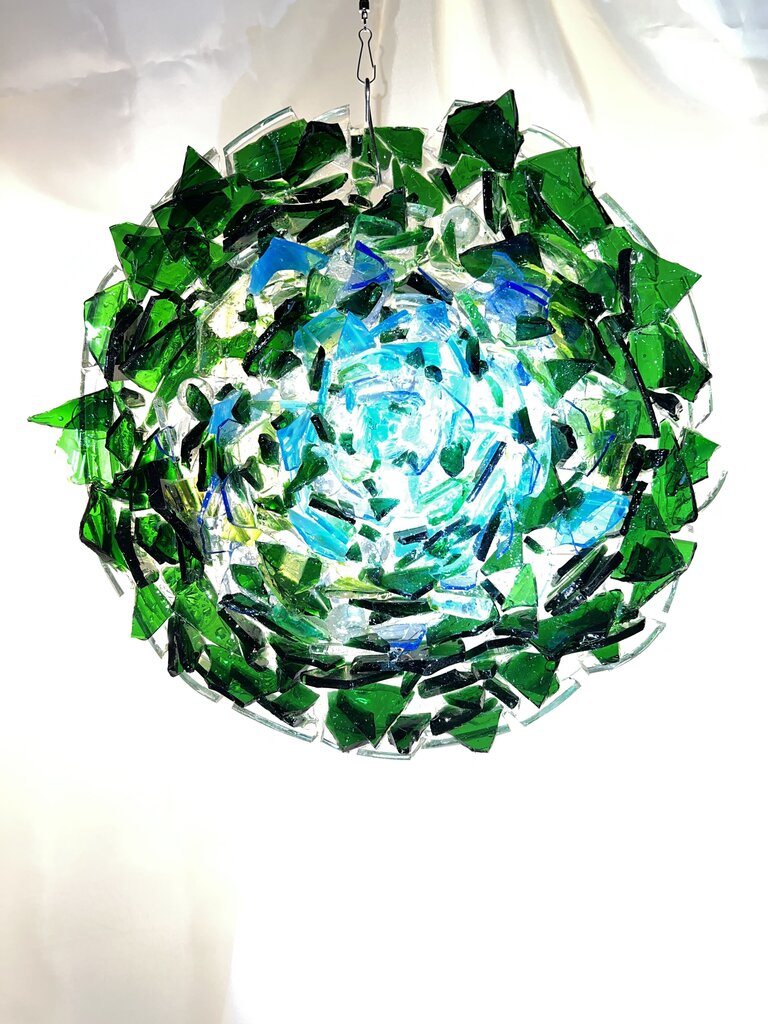 3D Sharded Glass Green & Turquoise 13in