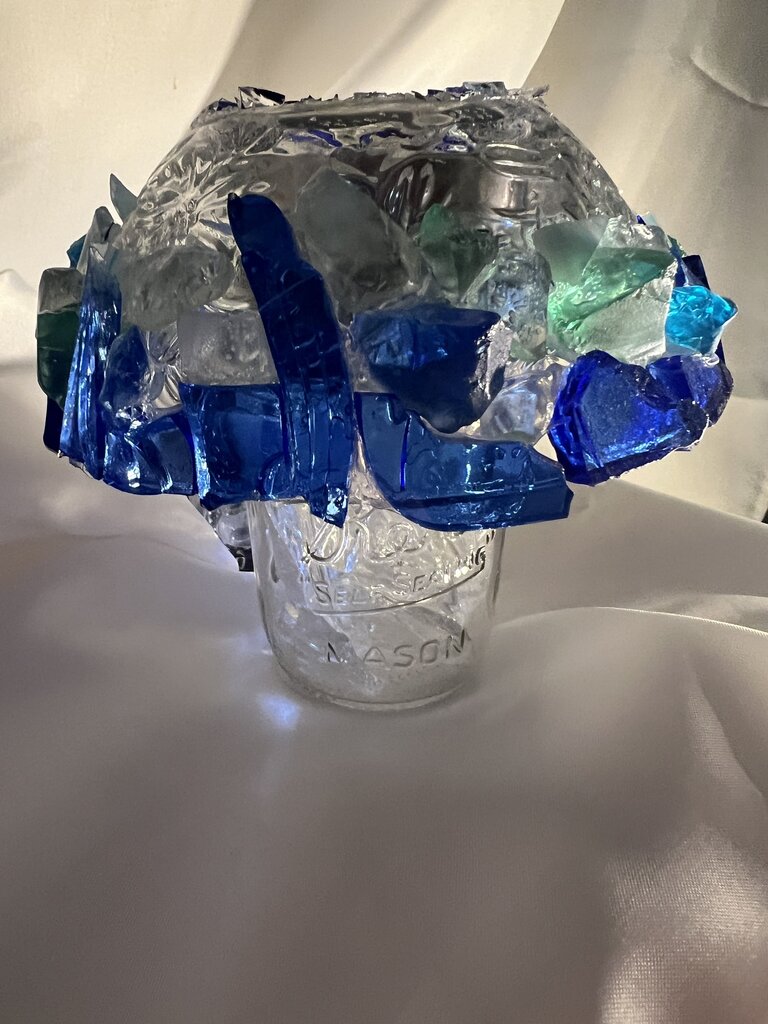 Solar Lantern Blue Sea Glass 5x5.5in