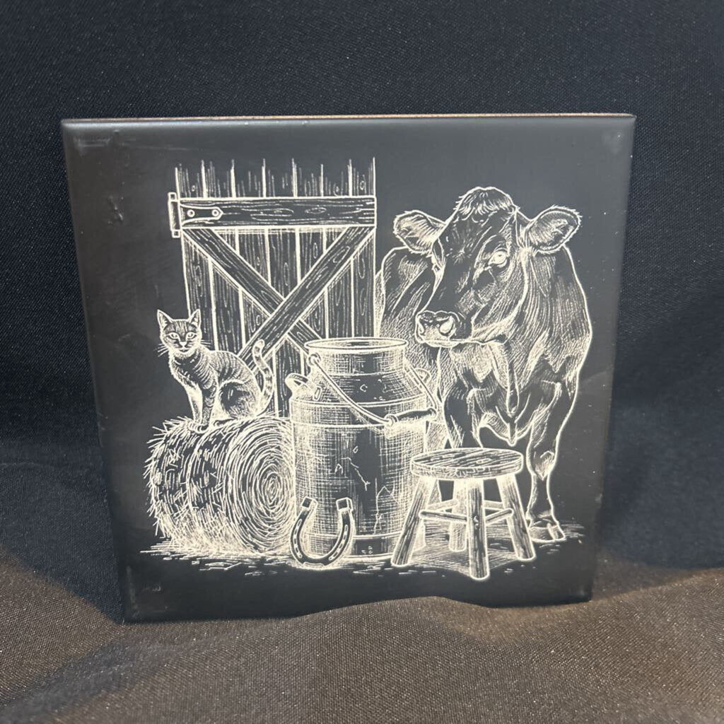 6x6 Slate Tile Cow & Cat