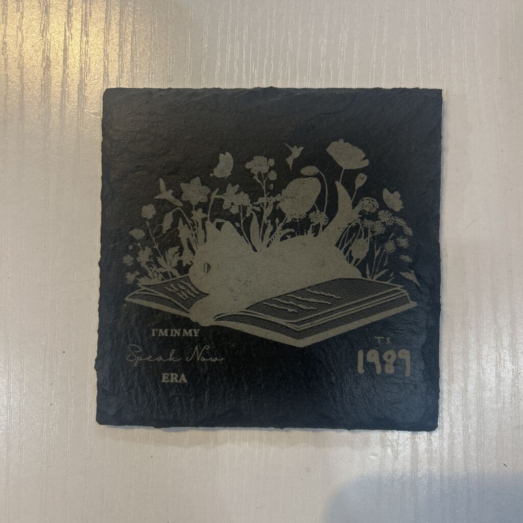 Slate Coaster Kitten on Book