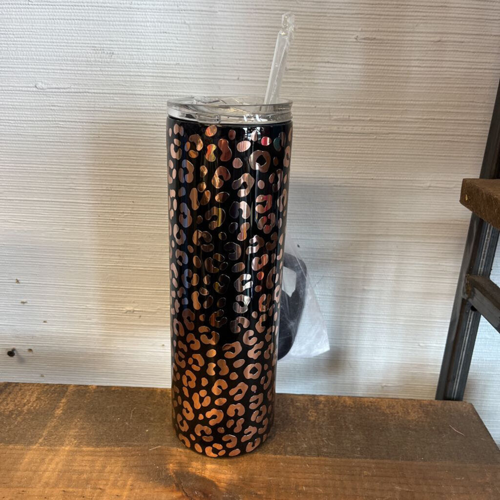 Black w/Rose Gold Leopard Tumbler