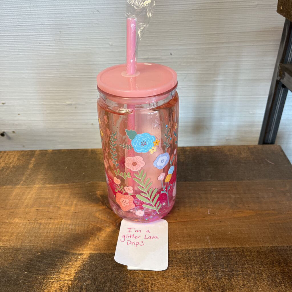 Flower Glitter Globe Tumbler