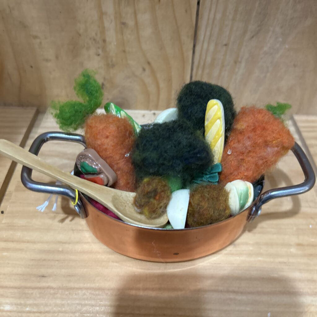Copper Pot w/ Wooden Spoon & Veggies