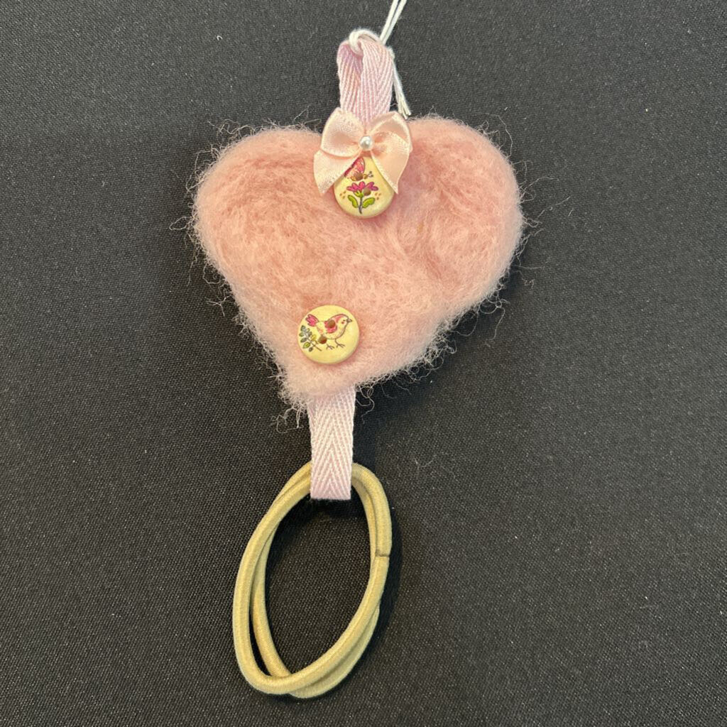 Pink Felt Heart Hair Tie Holder