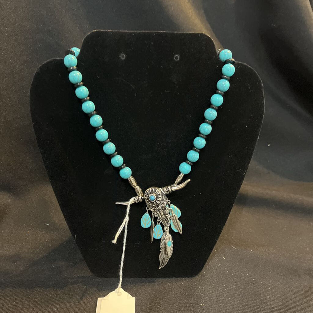 Shayan necklace (bull w/horns, feathers.)