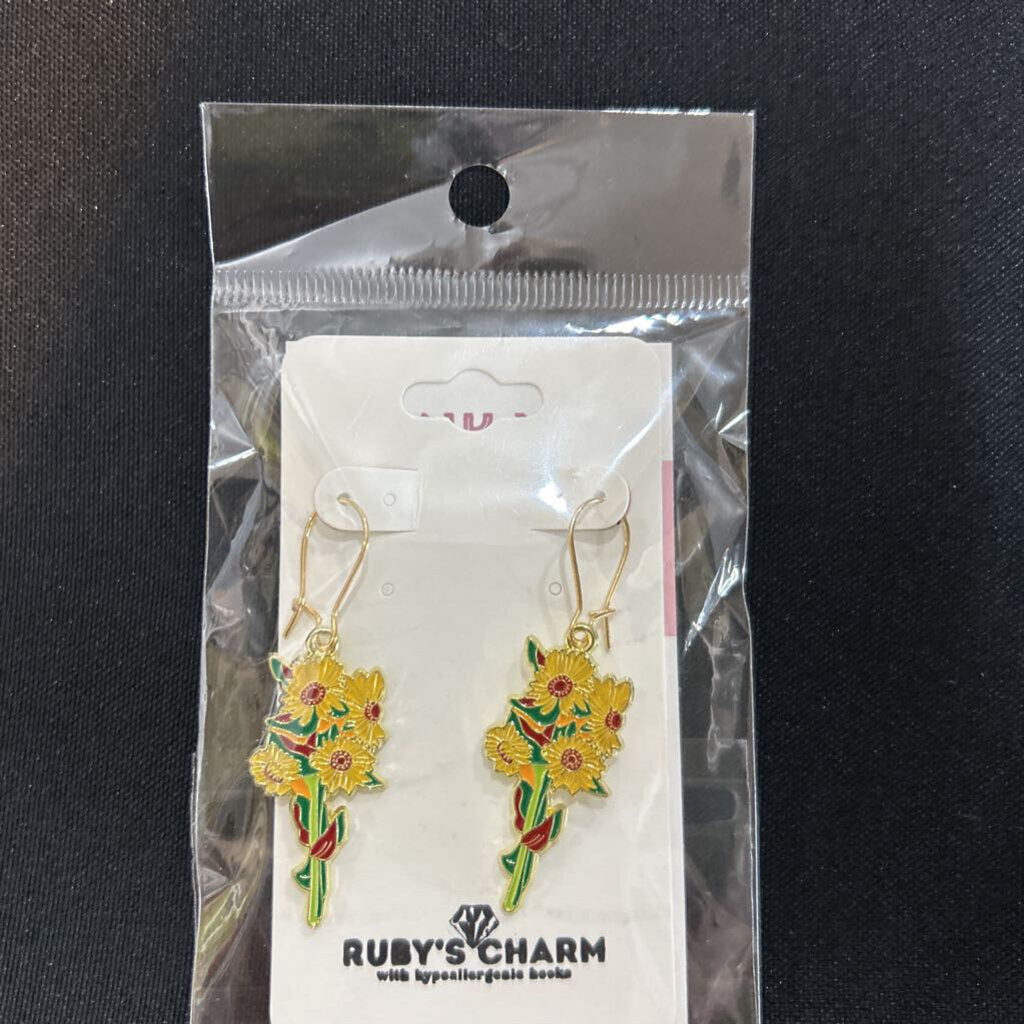Dangle Earring, Sunflower Bunch, hypoallergenic hook