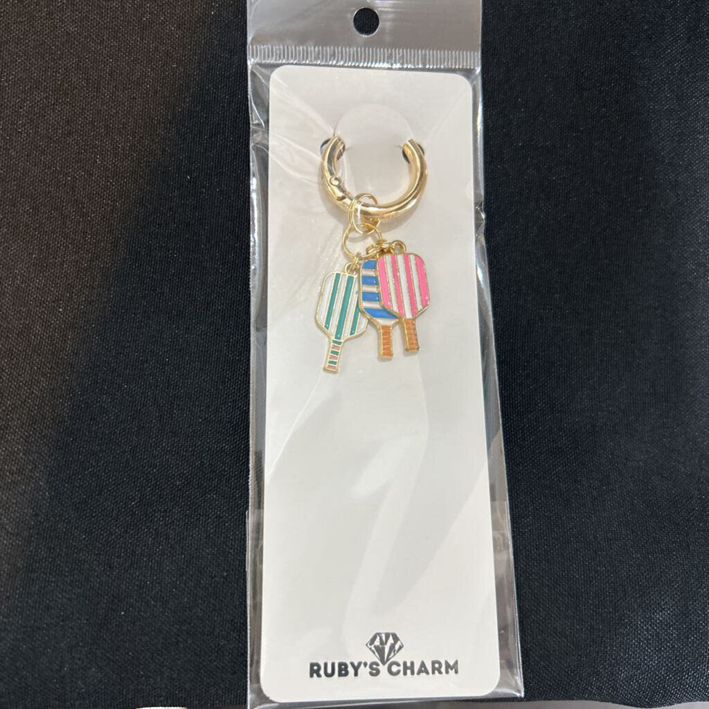 Charm Keychain Pickle Ball Stripes, 3/4" ring
