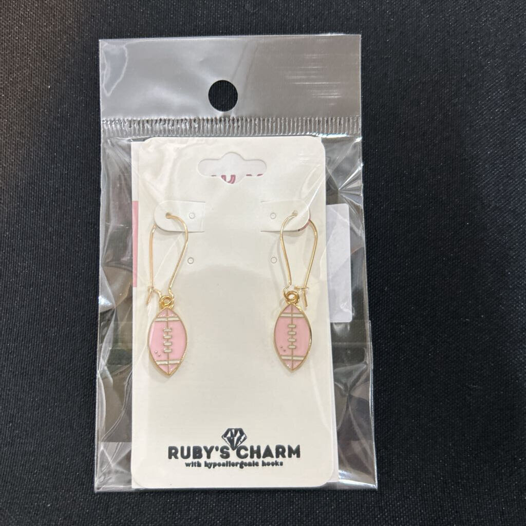 Dangle Earring, Pink Football, Hypoallergenic hook