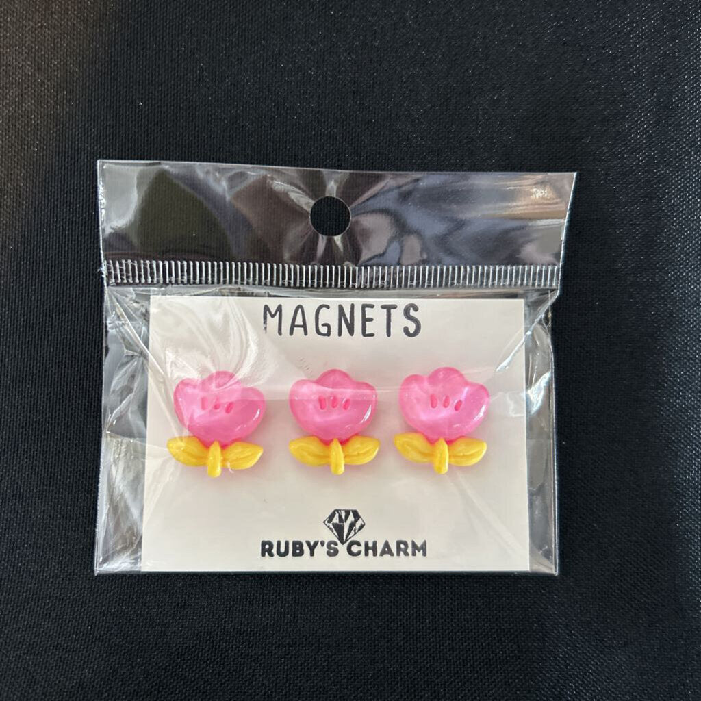 Magnets Pink Tulips Yellow Stems Set of 3