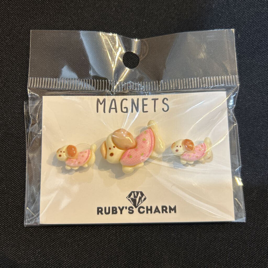 Magnets White Dog Pink Coat Set of 3