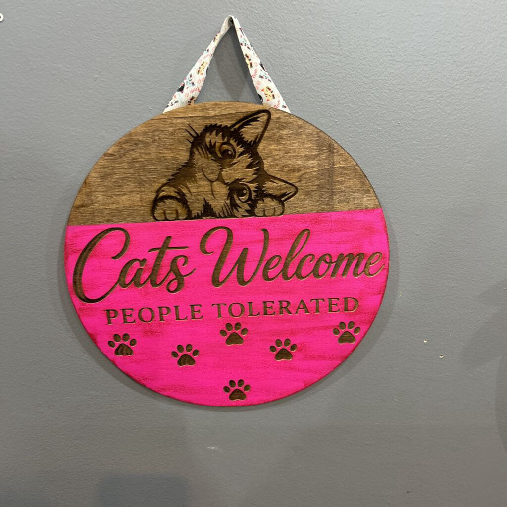 Cats Welcome Pink Door Hanger 14"
