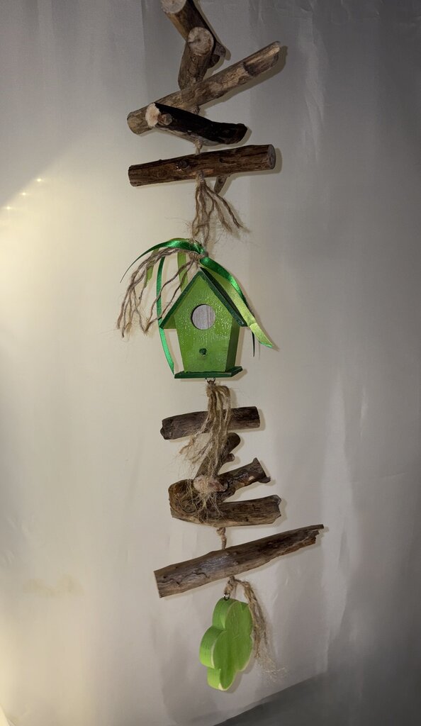 Primitive Wood House Windchime Style Decor (green)