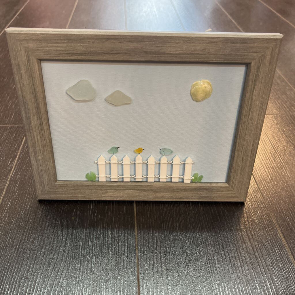 Birds on Fence (5x7, gray frame)