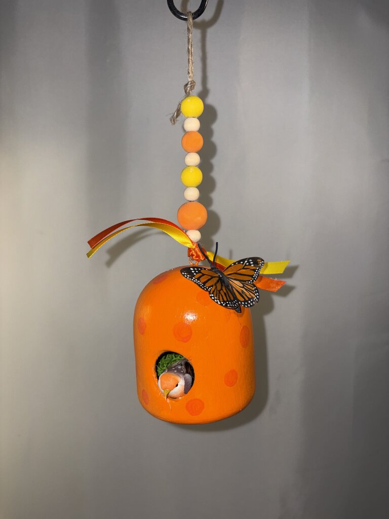 Orange Domed Ceramic Bird House