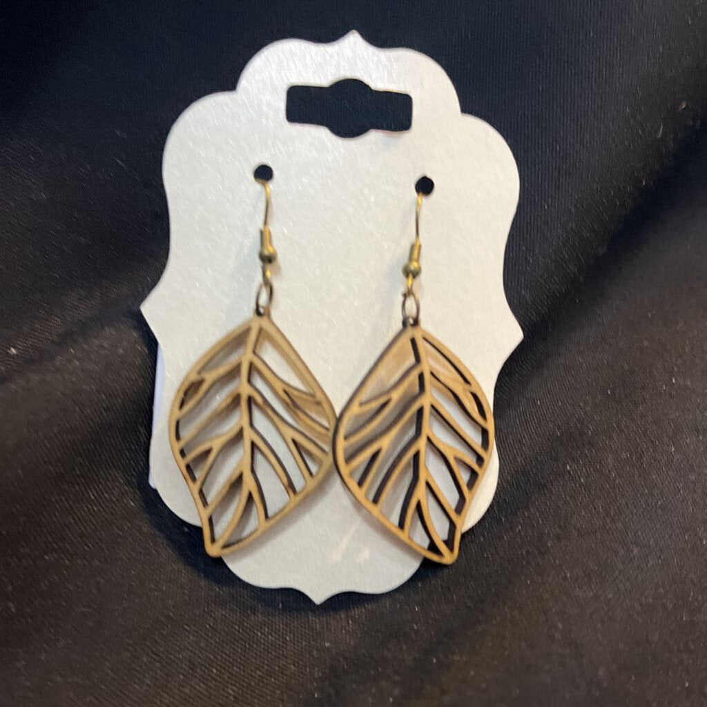 Wooden Leaf Cutout Earring
