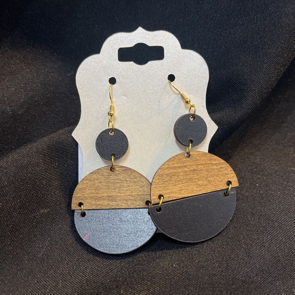 Black & Wood Split Round Earring